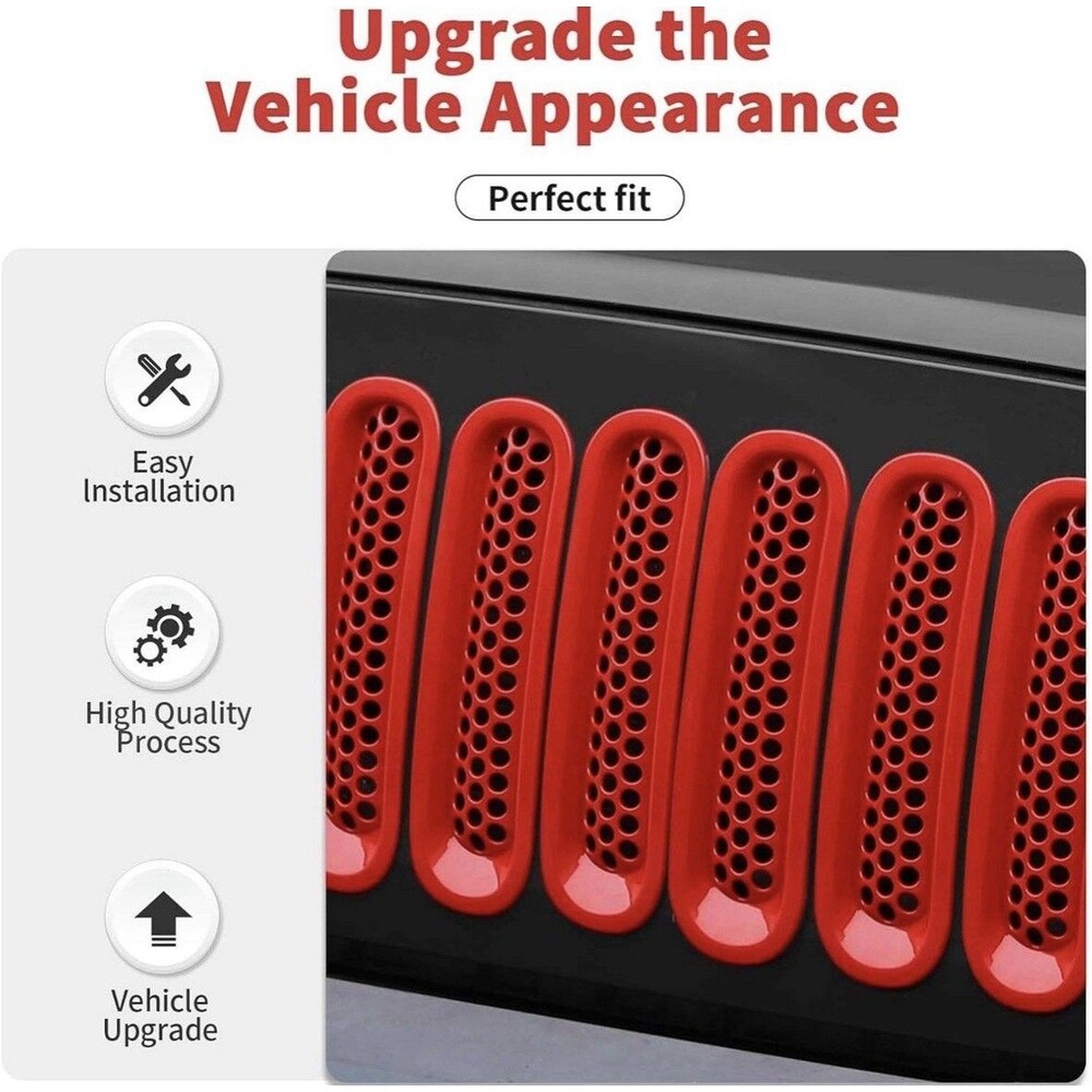 7PCS Red Front Grille Trim Covers For Jeep Wrangler 2007-2018 Accessories - Picture 4 of 6